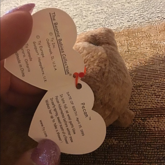 TY beanie babies Pecan bear brown BD 4/15/99. Clean bad protected - Picture 5 of 8